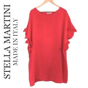 Stella Martini Dress Large 100% Linen Made in Italy Red